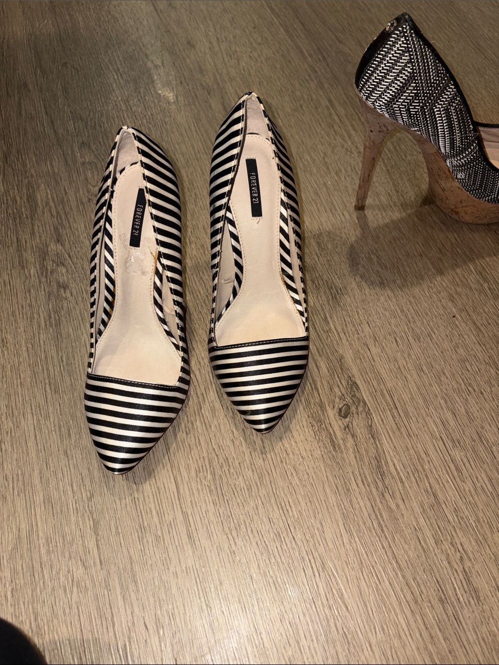 Forever 21 Black & White Striped Pointed-Toe Pumps